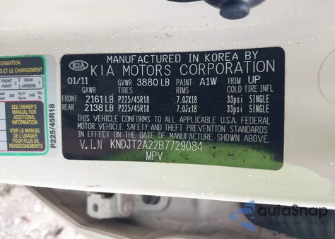 2011 Kia Soul ! z USA, uszkodzony, nr VIN KNDJT2A22B7729084